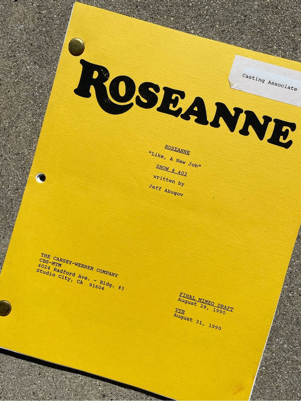 Roseanne Vtg 1990 Production Used Final Mimeo Draft Script Like, A New Job